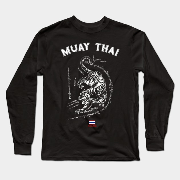 Muay Thai Tiger Sak Yant Tattoo Kickboxing Thailand Long Sleeve T-Shirt by VintCam